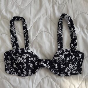 Floral Black and White Bikini Top